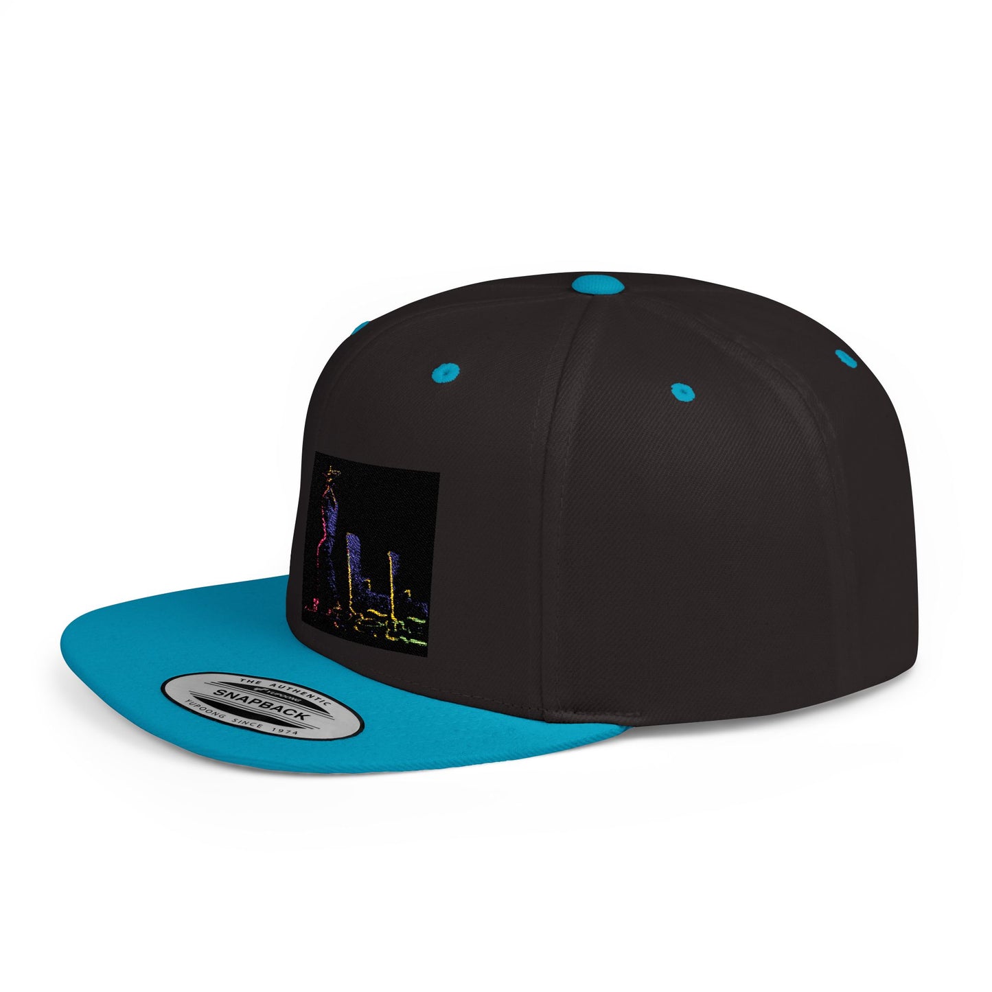 Stylish Flat Bill Snapback Hat with Vibrant Abstract Design