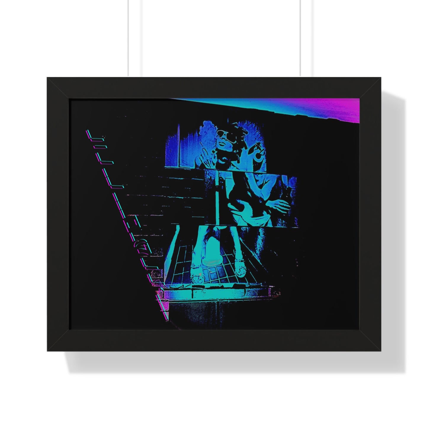 Retro Neon Framed Poster - Abstract Art for Modern Decor