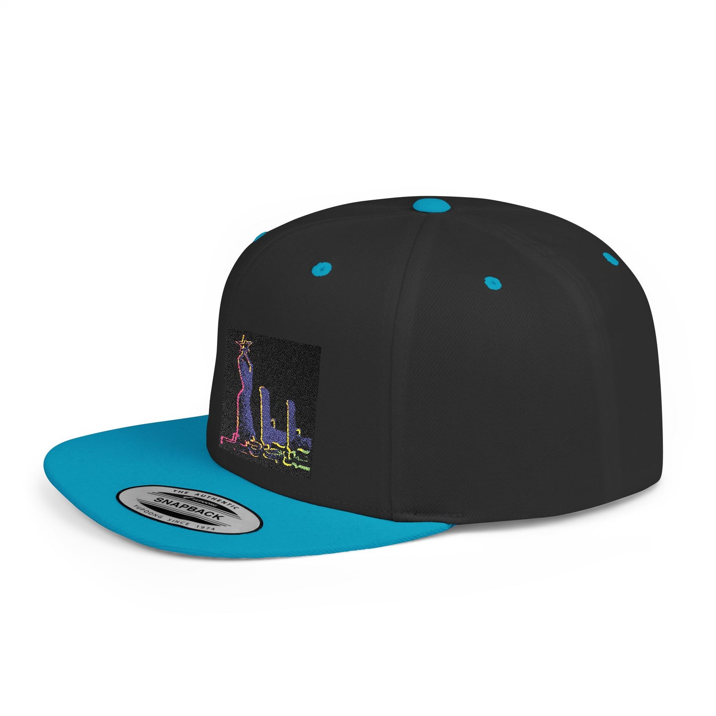 Stylish Flat Bill Snapback Hat with Vibrant Abstract Design