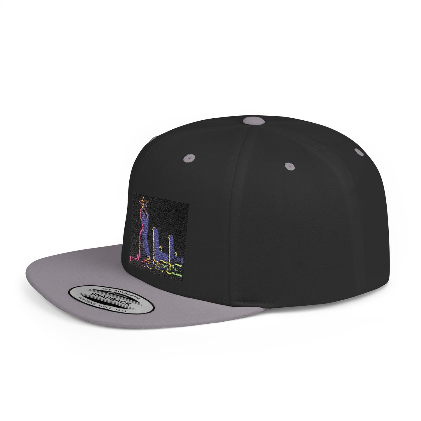 Stylish Flat Bill Snapback Hat with Vibrant Abstract Design